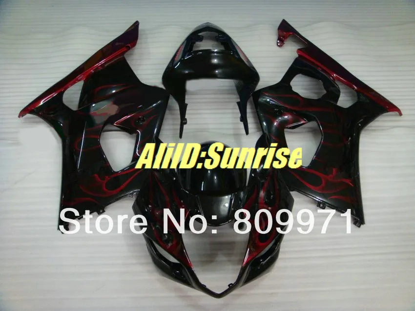 

S376 EXCEL Red flames black full Fairing for SUZUKI GSXR1000 2003 2004 GSX-R1000 03 04 GSXR1000 K3 03 04 2003 2003