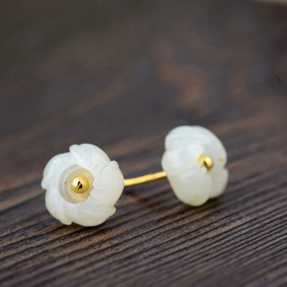 Buy FNJ Hetian Jade Earrings 925 Sterling Silver Natural Stone Original Pure