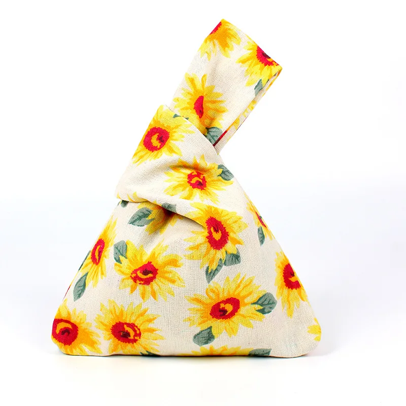 Хлопок Японский узор простой узел запястье сумка Портативный кошелек Холст Tote для женщин мобильный телефон цветок ручной работы квадратная сумка - Цвет: 7