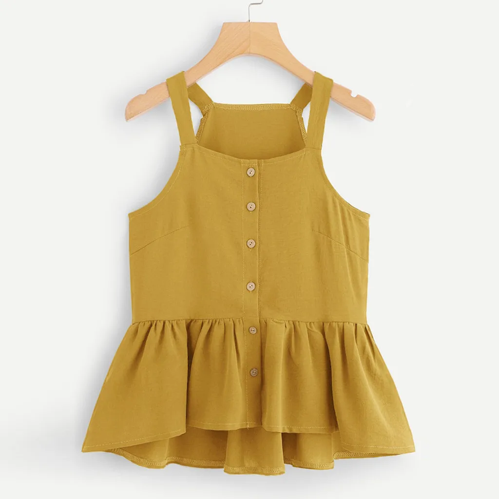 

Fashion Sexy Tops Women Casual Camis Sleeveless Crop Single Breasted Ruffle Hem Tank Tops Camisole Clothing Summer Beach