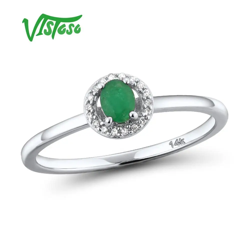 Emerald VISTOSO, 14 K, белое золото, кольца для леди, подлинный Блестящий Бриллиант, необычный сапфир, рубин, изумруд, обручение, юбилей, шикарное, хорошее ювелирное изделие - Цвет камня: Emerald