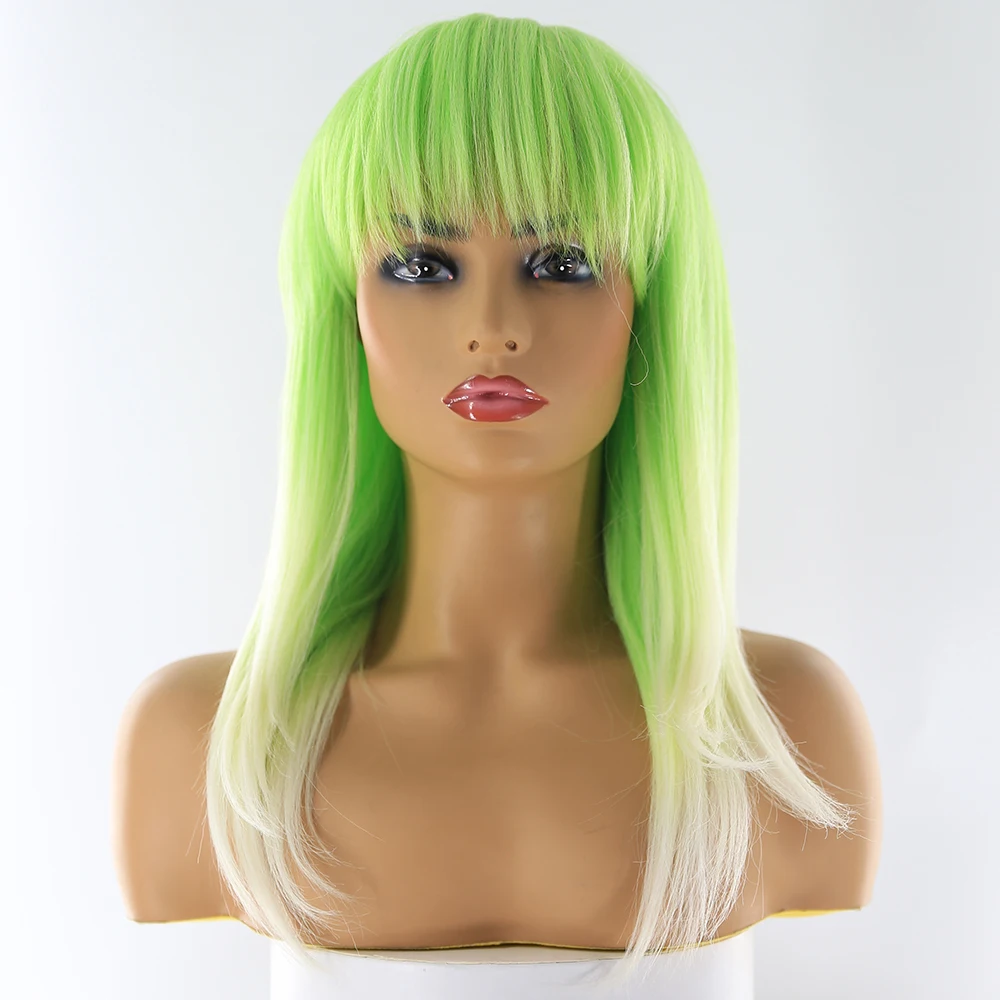 Pelucas de pelo sintético de Cosplay de color rosa azul con flequillo X-TRESS de longitud media peluca recta de 18 pulgadas para mujer