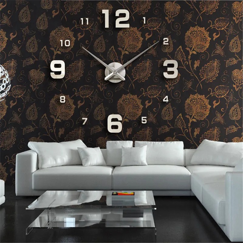 New Fashion 3d Real Big Wall ClocksModern Design Rushed Quartz Clock High Quality Watches Mirror Sticker Diy Living Rooms Decor