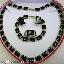 Слово прекрасный женский подарок Серебряный кварцевый камень драгоценные камни настоящий очаровательный! Ювелирные изделия с черными камнями ожерелье браслет серьги кольцо