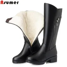 ASUMER/зимние сапоги, большие размеры 35-43 Сапоги из высококачественной pu искусственной кожи и натуральной кожи женские шерстяные сапоги до колена с густым мехом