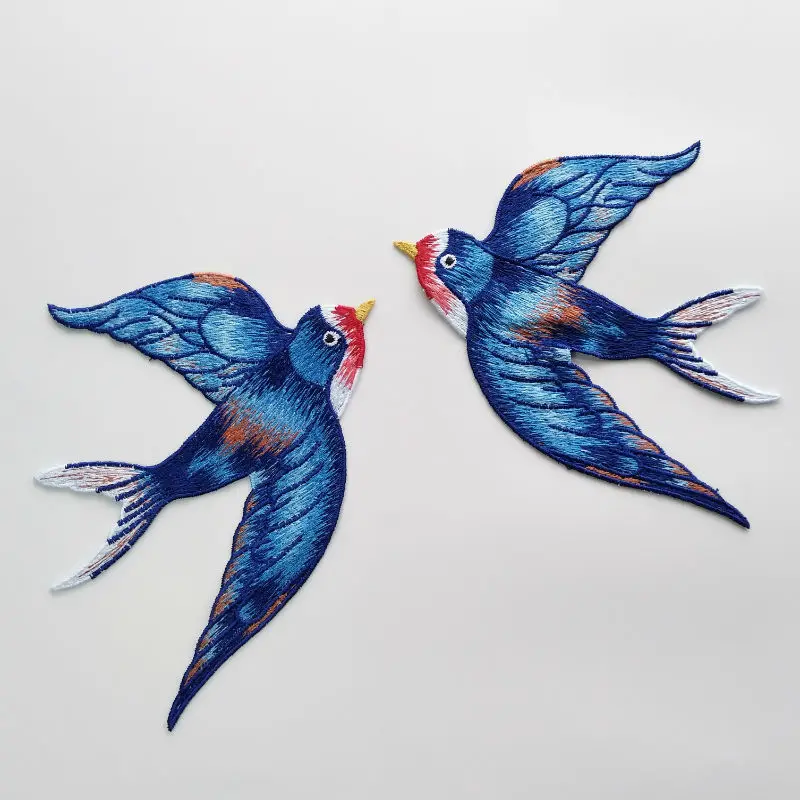 blue Birds Embroidered Swallow Iron on patch sew For clothing applique badge Bag