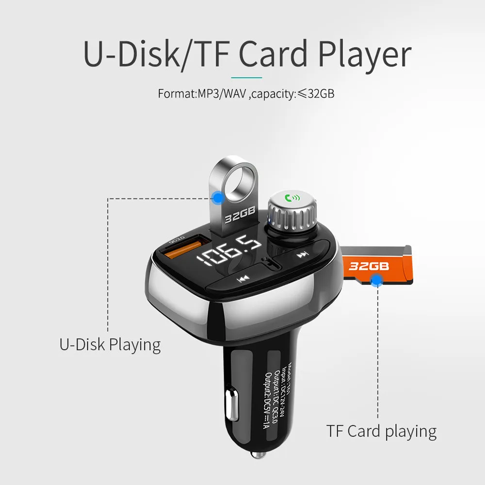 Многофункциональный беспроводной Bluetooth 4,1 автомобильный mp3-плеер Комплект Hands-Free QC 3,0 двойной USB fm-передатчик Авто винтажное радио H0128 - Формат цифровых медиаданных: A