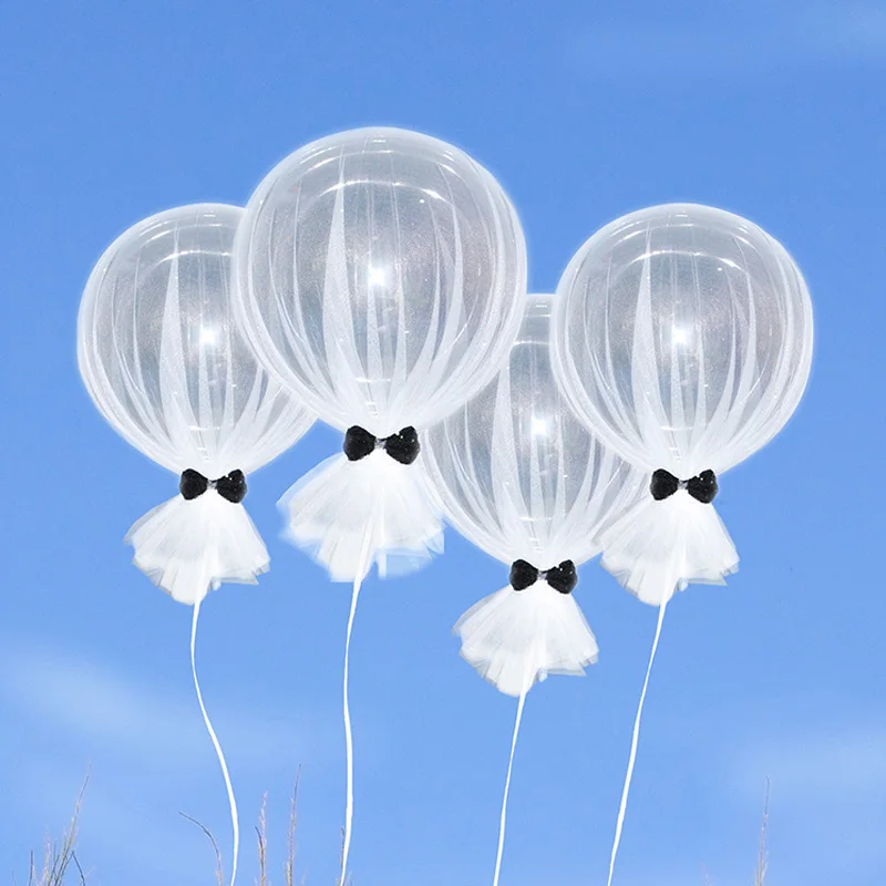 4pcs 18inch Transparent Mesh Bow Balloon Latex Wedding