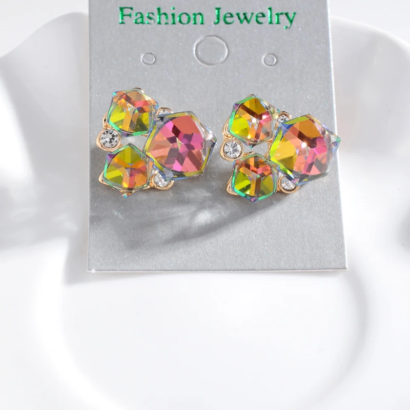 3P Модные кубический цирконий, геометрической формы серьги с кристаллами для женщин очаровательные цветные ювелирные серьги с камнями Brincos