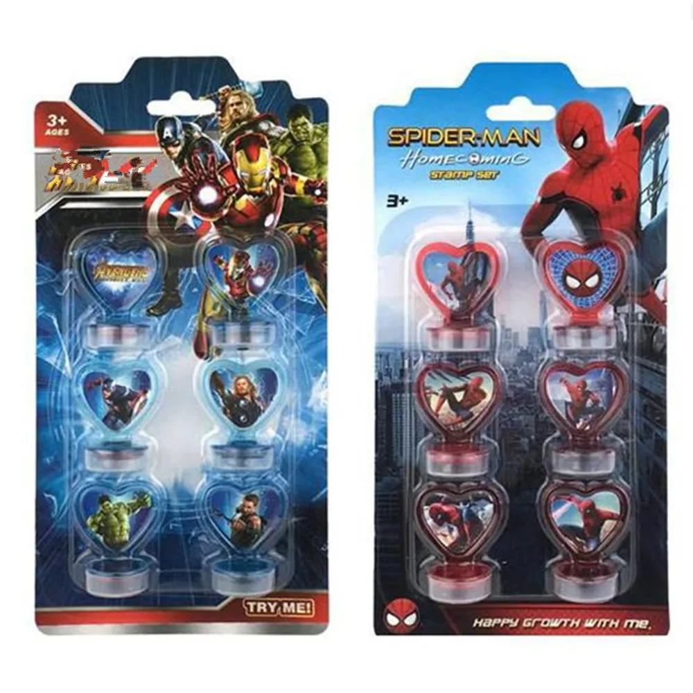 

6 pcs/set Cartoon Color Seal Spiderman Snow White Action Figures Funny Color Printing Picture Kid Gift Toy