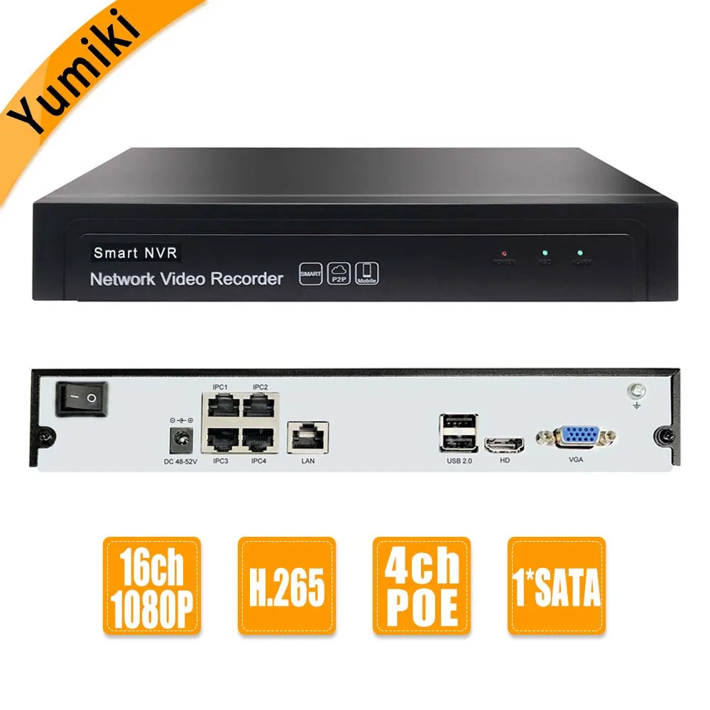 Сетевой видеорегистратор 16CH 1080P 4ch POE 1 SATA NVR H.265 +/H.265/H.264 CCTV DVR Onvif 2 6 IP камера P2P Cloud