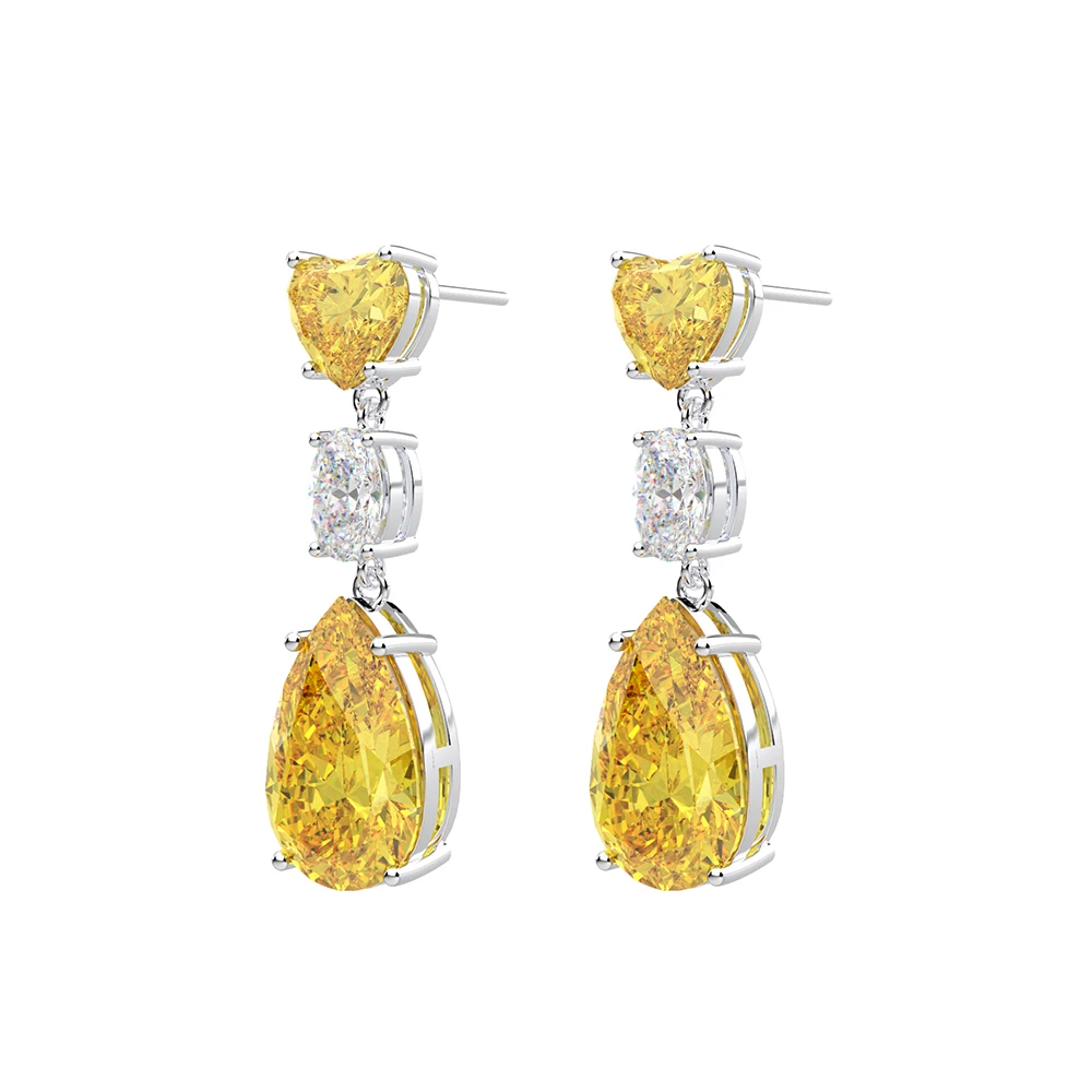 Wong Rain 925 Sterling Silver Created Moissanite Sapphire Citrine Gemstone Heart Drop Dangle Earrings Fine Jewelry Wholesale