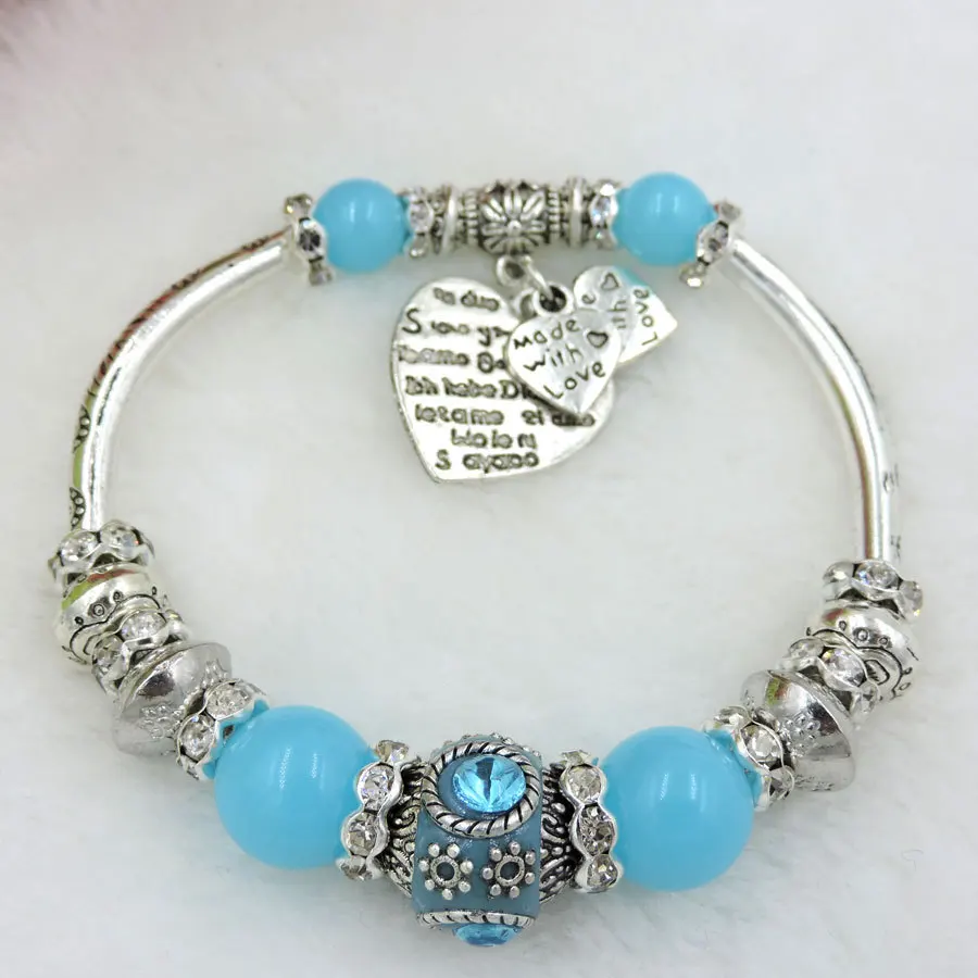 Multicolor Silver Heart Elastic Gl Beads Charm Bracelets Elastic Gl Beads Charm Bracelets