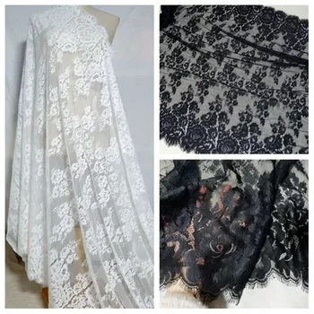 

100x300CM/piece high quality wedding gowns lace eyelash french lace fabric material Black and Off white in pieces 2017 NEW!