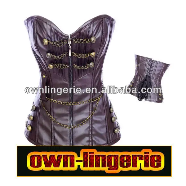 Сексуальные женские корсеты корсет в стиле стимпанк коричневые цепочки кожаный