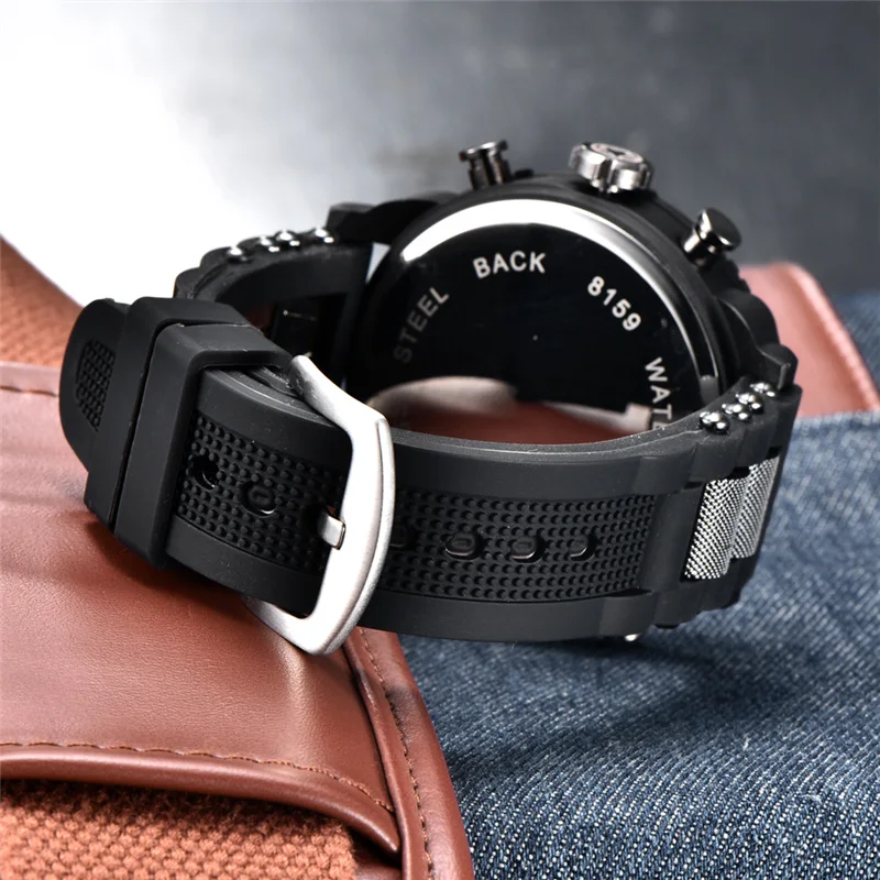 Новые большие мужские часы спортивные Кварцевые Мужские наручные часы кварцевые Черный светодиодный цифровые спортивные часы мужские часы