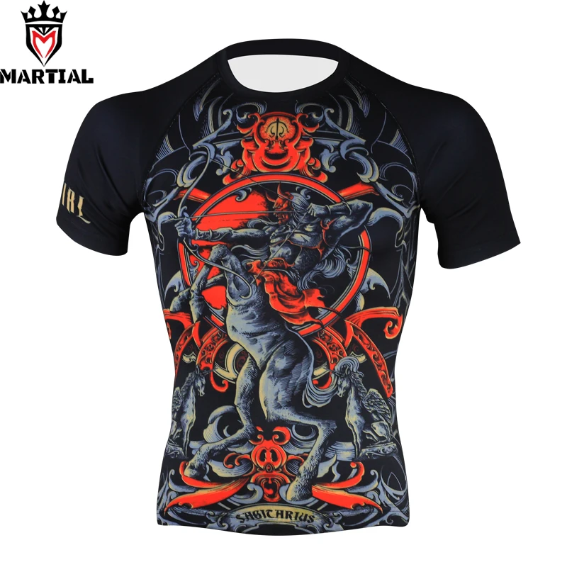 Martial:Sagittarius original printed rashguard men mma boxing shirt compression shirts running jogging gym shirts fight tights цена Martial:Sagittarius original printed rashguard men mma boxing shirt compression shirts running jogging gym shirts fight tights цены онлайн
