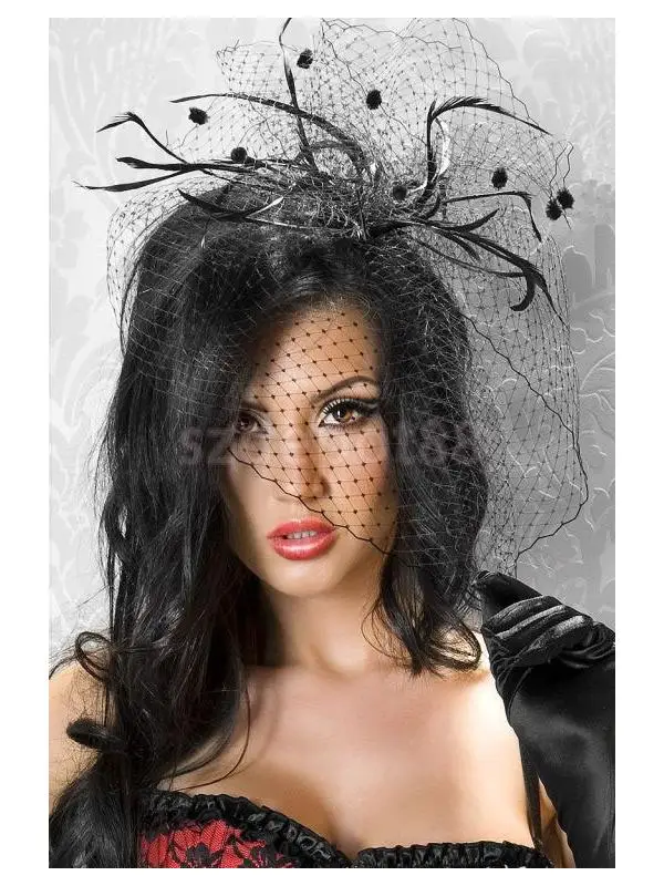 

Black Ladies Hair Clip with Net Yarn Burlesque Punk Mini Top Hat - Black