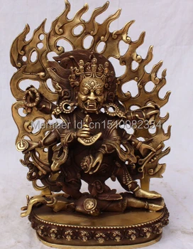 

12"Chinese Tibetan Buddhism Bronze 6 Arms Mahakala Buddha Phurpa Dagger Statue