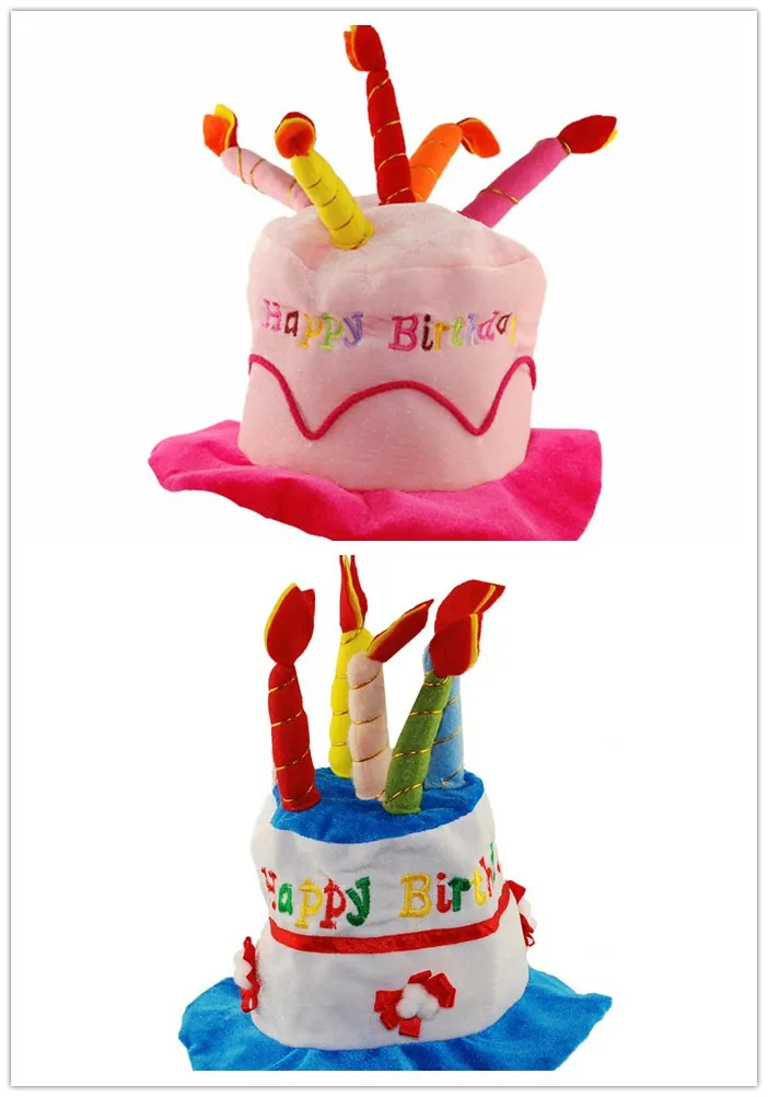 Creative Plush Soft Happy Birthday Cake Hat With Candles Cap Adult/Kids Size Fancy Dress Party