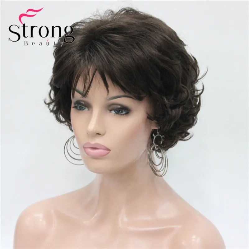 StrongBeauty короткий парик мягкий взъерошенные кудри коричневый выделяет полный синтетические парики выбор цвета