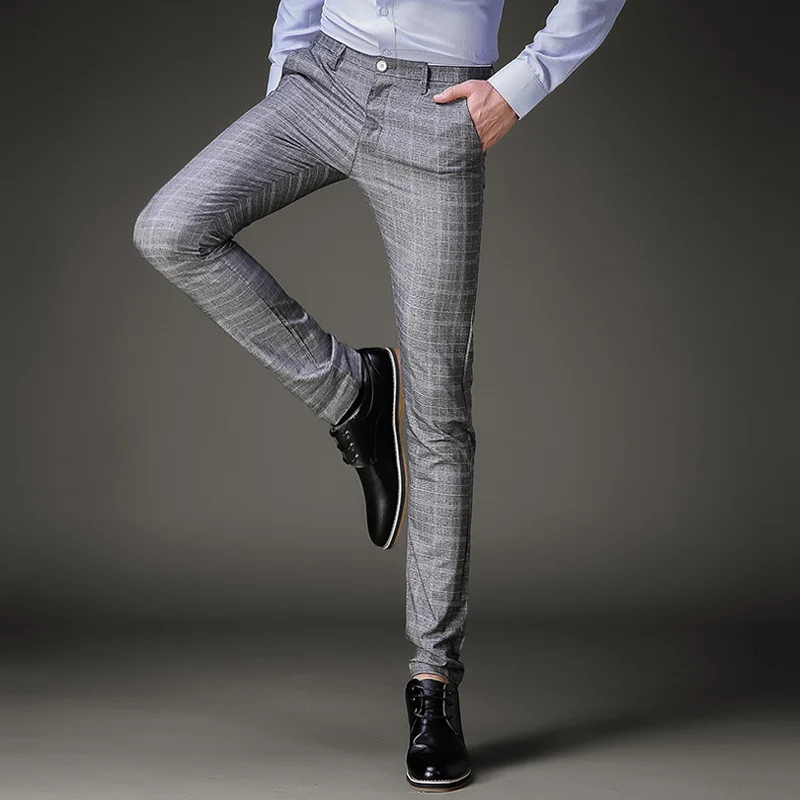 

2019 Men Pants Casual High Quality Classics Fashion Male grid Trousers Business Formal Full Length Straight Mens Pants 28-36