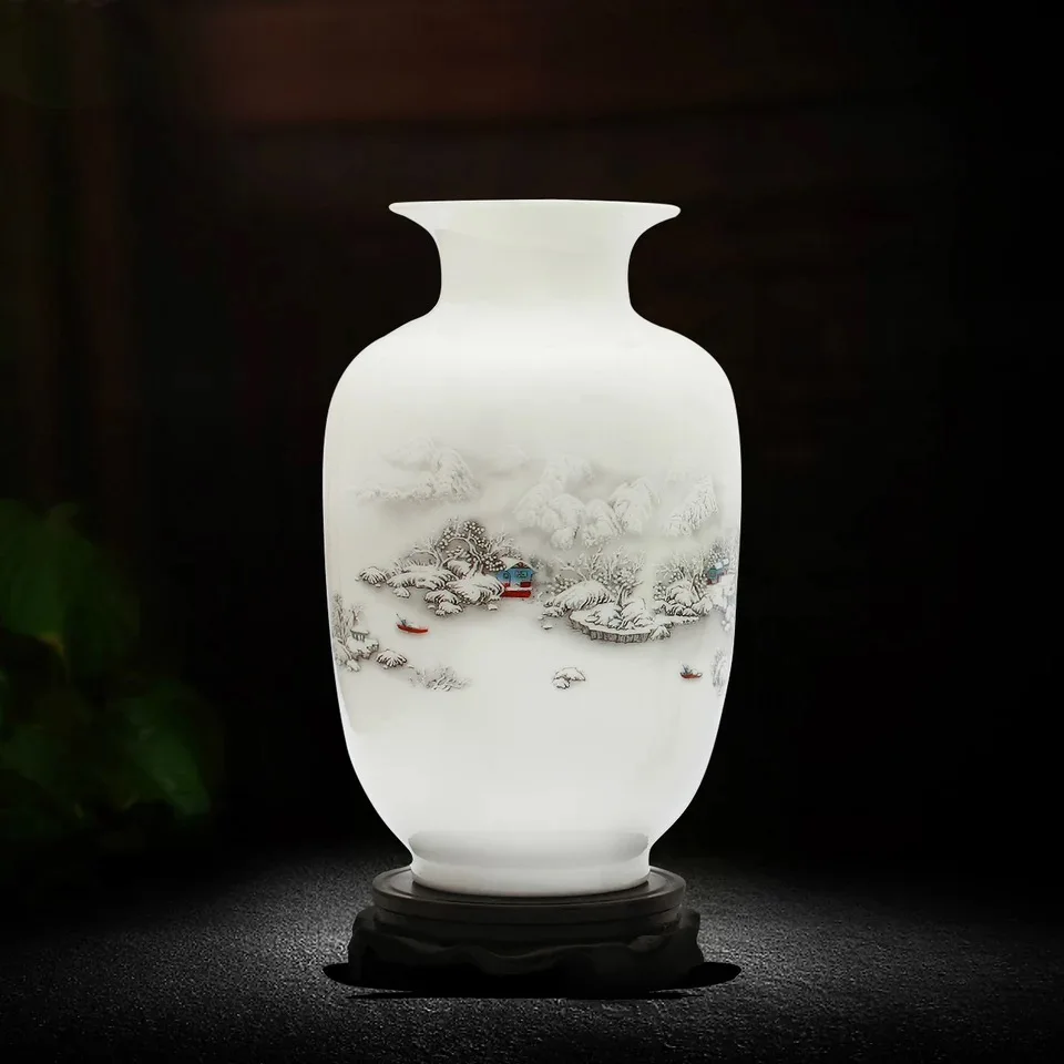 NOOLIM старинный модный Снежный пейзаж Цзиндэчжэнь керамическая ваза винтажный китайский стиль ваза с животными тонкая гладкая поверхность домашний декор - Цвет: 05 With Base