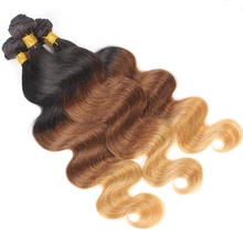 Body Wave Ombre Human Hair Extensions 3 Bundles T1B/33/27 Three Tone Remy Hair Weaves Machine Double Weft