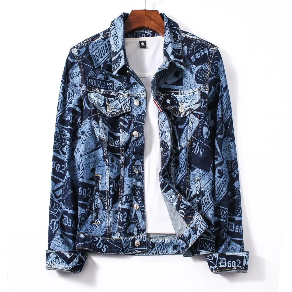 

European American Style men casual denim jacket famous brand luxury men Outerwear & Coats blue brand denim jacket for men