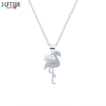 

ICFTZWE Gold Jewelry Flamingos Chokers Necklaces For Women Stainless Steel Link Chain Crane Pendant Collares Hombre BFF