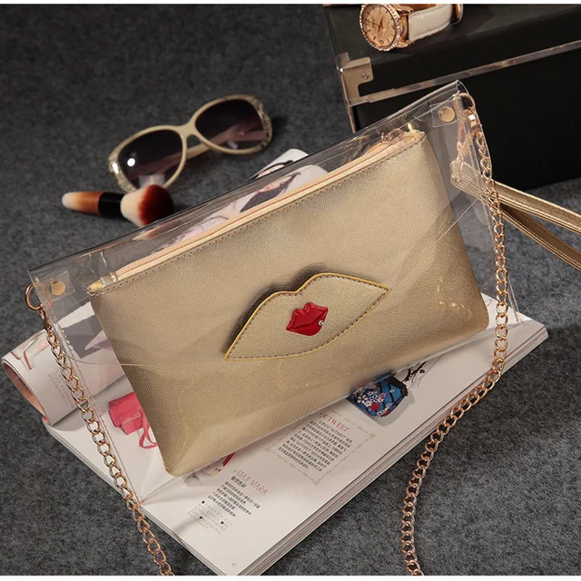 Fashion Woman See Through Bags Designer Handbag Pvc Transparent Fashion Woman See Through Bags Designer Handbag Pvc Transparent Envelope Clutch Lady Chain Shoulder Bag