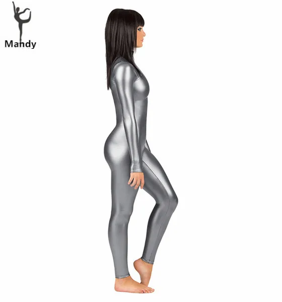 Shiny Sleeve Bodysuit Zentai Lycra Black 4