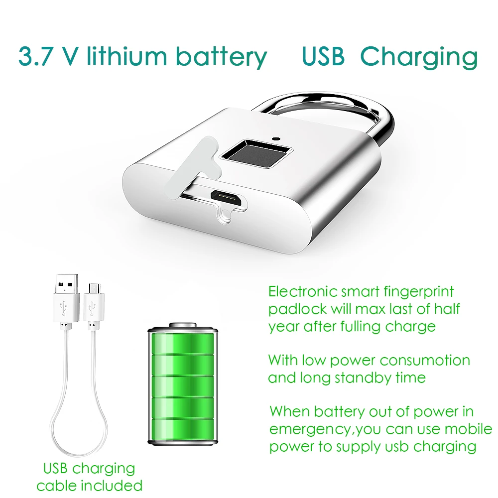 Отпечатков пальцев Электрический замок smart keyless USB аккумуляторная IP65 Водонепроницаемый anti-theft замок безопасности двери lockfootprint замка
