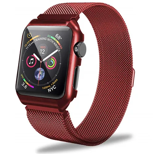 with case-red Для Apple Watch серии группа 4 40 мм 44 мм Milanese Loop замена группы металлический защитный чехол iWatch ремешок серии 3/2/1 38 мм 42 мм - Цвет ремешка: with case-red