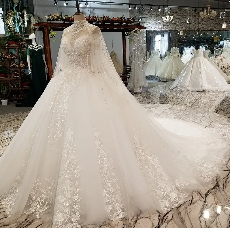 SSYFashion/Новое роскошное свадебное платье высокого класса, белое кружевное платье с блестками и бисером, длинное свадебное платье с шалью, Vestidos De Novia на заказ