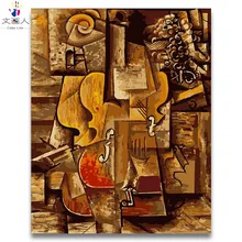Цветные Блоки Гитара абстрактная картина маслом Раскраска по номерам с комплектами на холсте Пикассо картина для детей обучающая краска