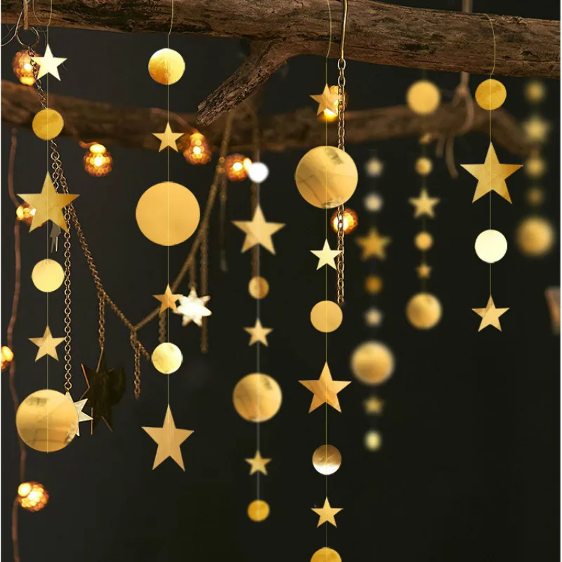 4 м Яркие Золотые Серебряные звезды круглой формы баннер бумажные гирлянды С Днем Рождения вечерние рождественские украшения для мальчиков и девочек