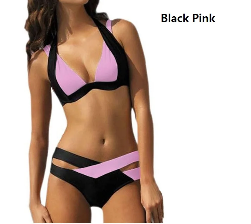 Women Swimsuit Sexy Bikini Swimwear Push Up Woman Thong Bikini Bathing Suit Beachwear Mulheres Biquíni Roupa Banho Sensual Black Pink