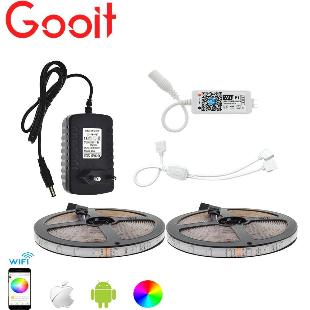 

LED Strip Set IP65 Waterproof 3528 RGB 10M Flexible Strip Light with MIni Wifi App RGB Controller Power Adapter