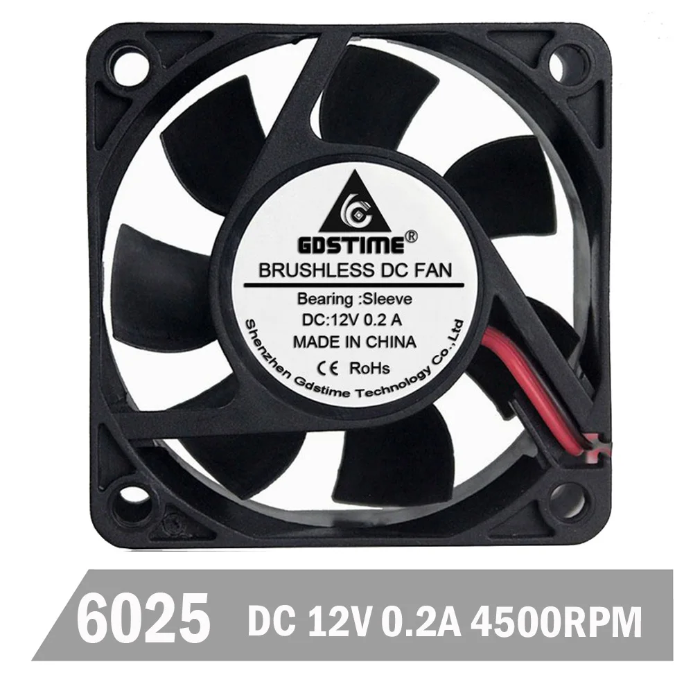 100pcs Gdstime 12V 60mm 60*60*25mm slim DC 0.20A axial case servier inverter cooling fan 4500RPM 22.7CFM | Компьютеры и офис