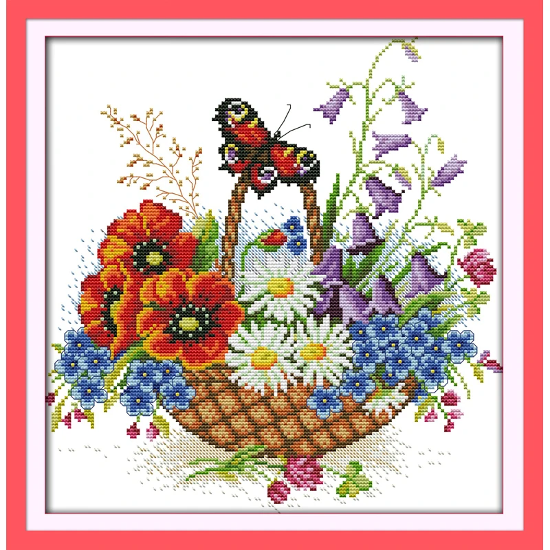 

Everlasting love Flower basket and butterfly Chinese cross stitch kits Ecological cotton printed DIY gift Christmas decoration