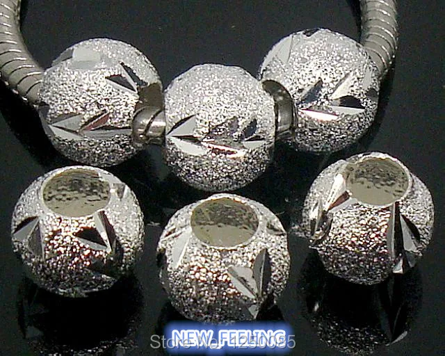 

30Pcs Fashion Round Silver plated Carved Stardust Aluminum European Style Beads fit Bracelet MEB4-11, Free Shipping