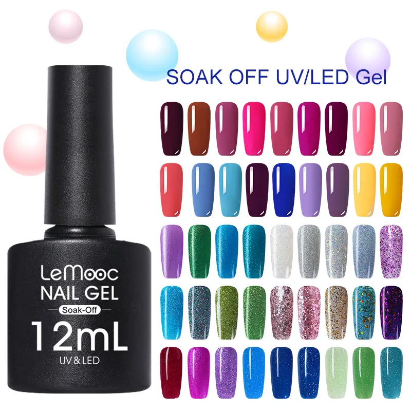 

LEMOOC 12ml Colorful Gel Polish Glitter Sequins Long Lasting Red Grey Series Soak Off UV Gel Varnish Nail Art Design Gel
