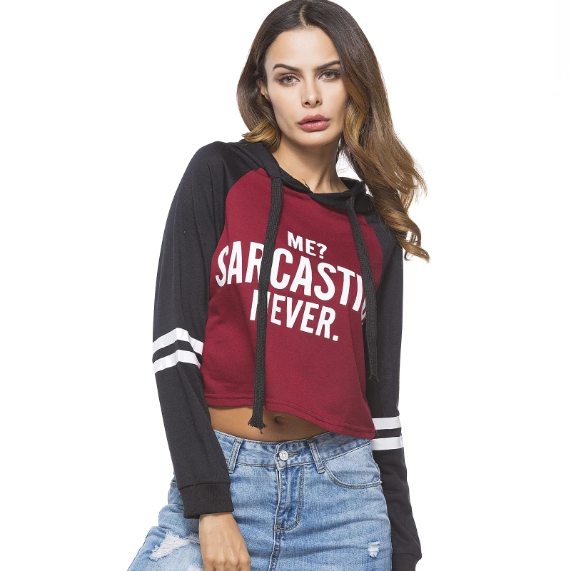 

2019 spring new arrival letter printed patchwork short sweatershirts fashion women female hoodies