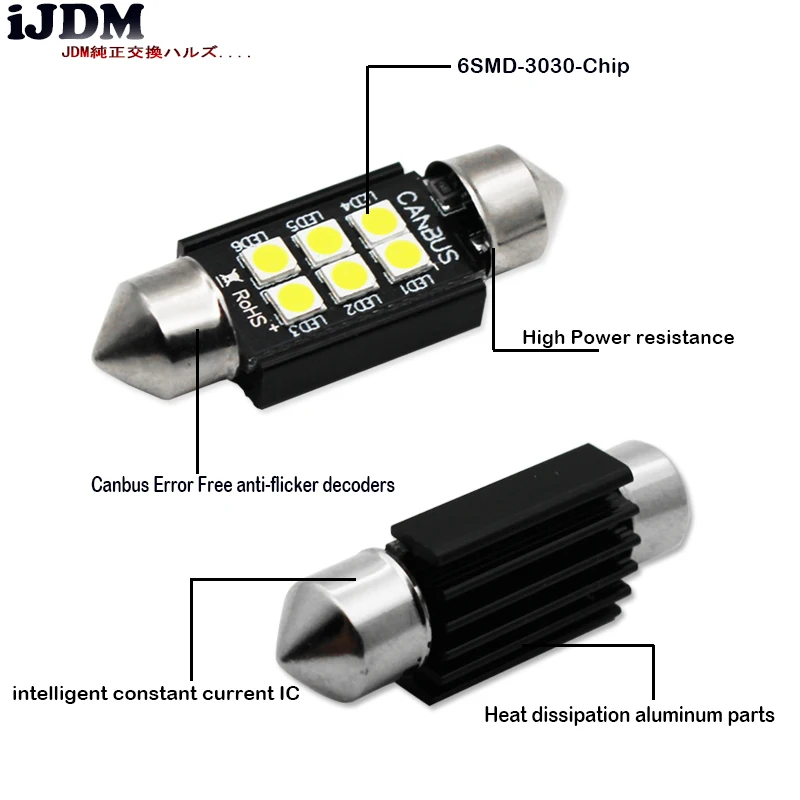 IJDM высокое качество C5W C10W светодиодный 31/36/39/41 мм CANBUS автомобиль гирлянда светильник авто Интерьер Купол Лампа для чтения белый 12V 24V