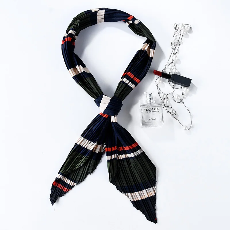 Летний складной Шелковый шарф для женщин, модные женские шарфы, женские шелковые шарфы с принтом, Супер длинная Узкая сумка, полосы, маленькие полотенца, галстук