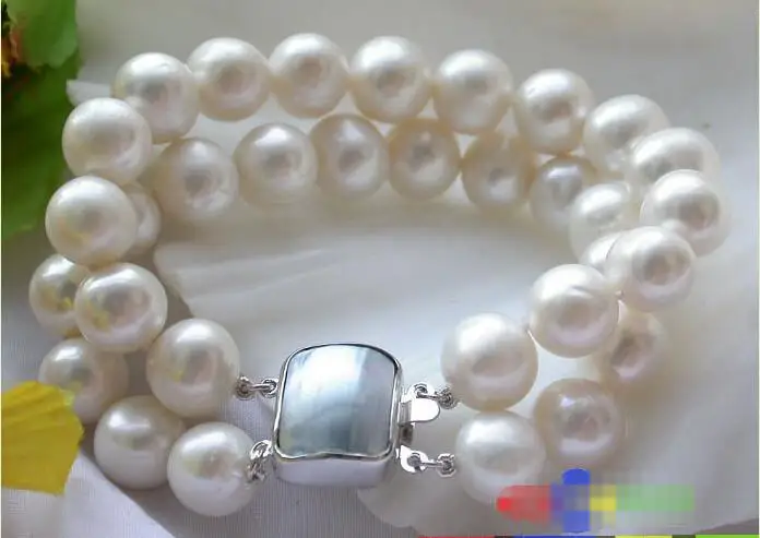 

Free shipping hot sale Women Bridal Wedding Jewelry >> AA+ 2ROW 12mm ROUND WHITE FRESHWATER PEARL BRACELET