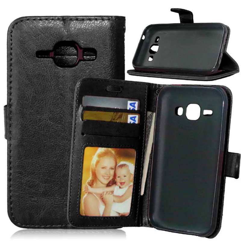 

For Samsung J1 Luxury Black Color Wallet 3 Cards Leather Flip Funda Brand Case For Samsung Galaxy J1 J100 J100F 2014 Cover Case