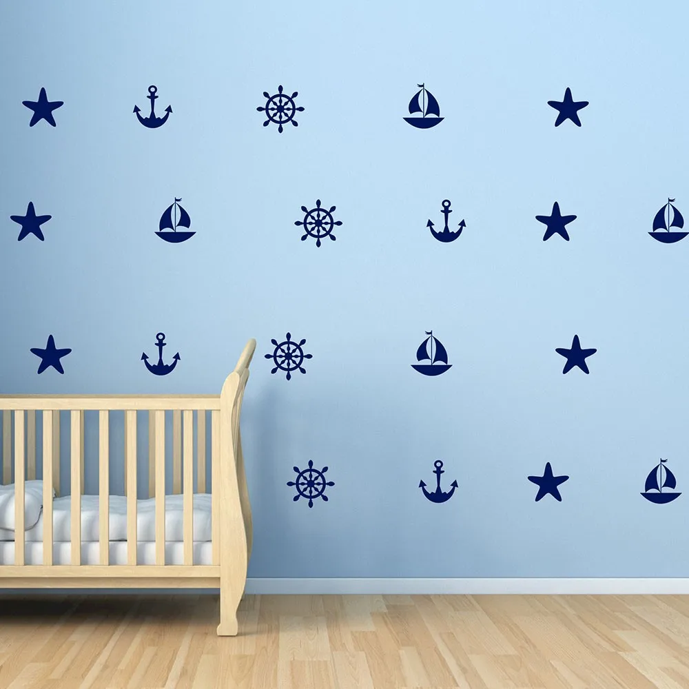 Парусник якоря наклейки Морская звезда руля пляж Наклейки на стены летний праздник морской стены наклейки виниловые обои стены искусства 625P