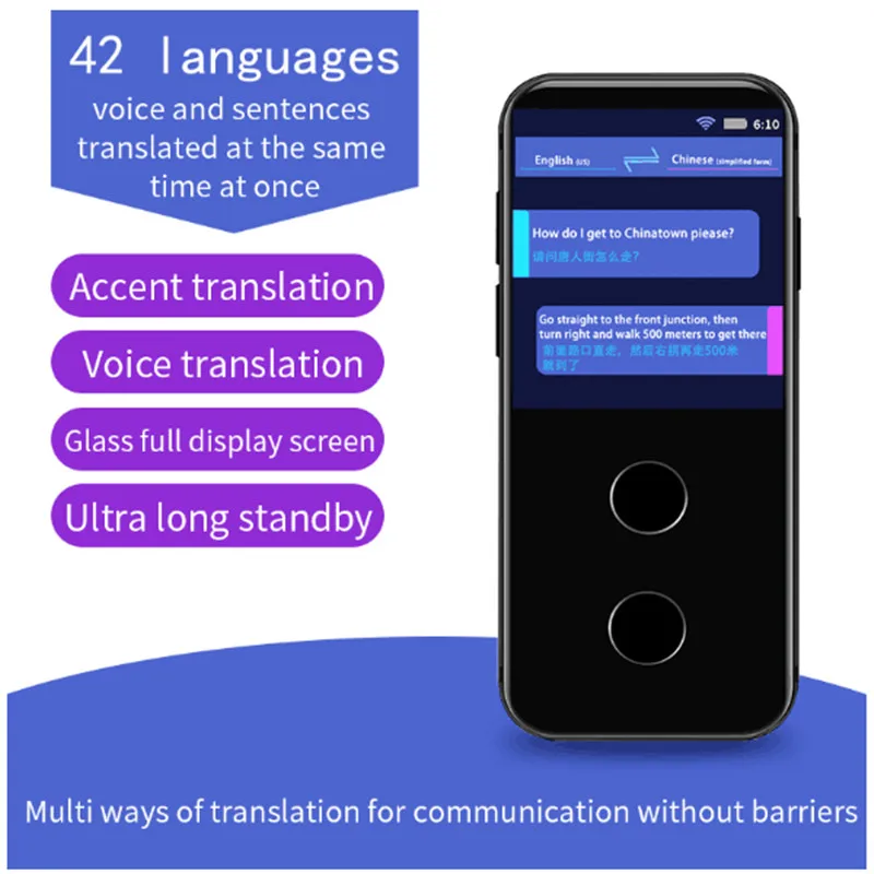 

Android 7.0 2.2inch Touch Screen Instant Voice Translator WIFI 42 Kinds Language Portable Smart Translator for Learning Travel
